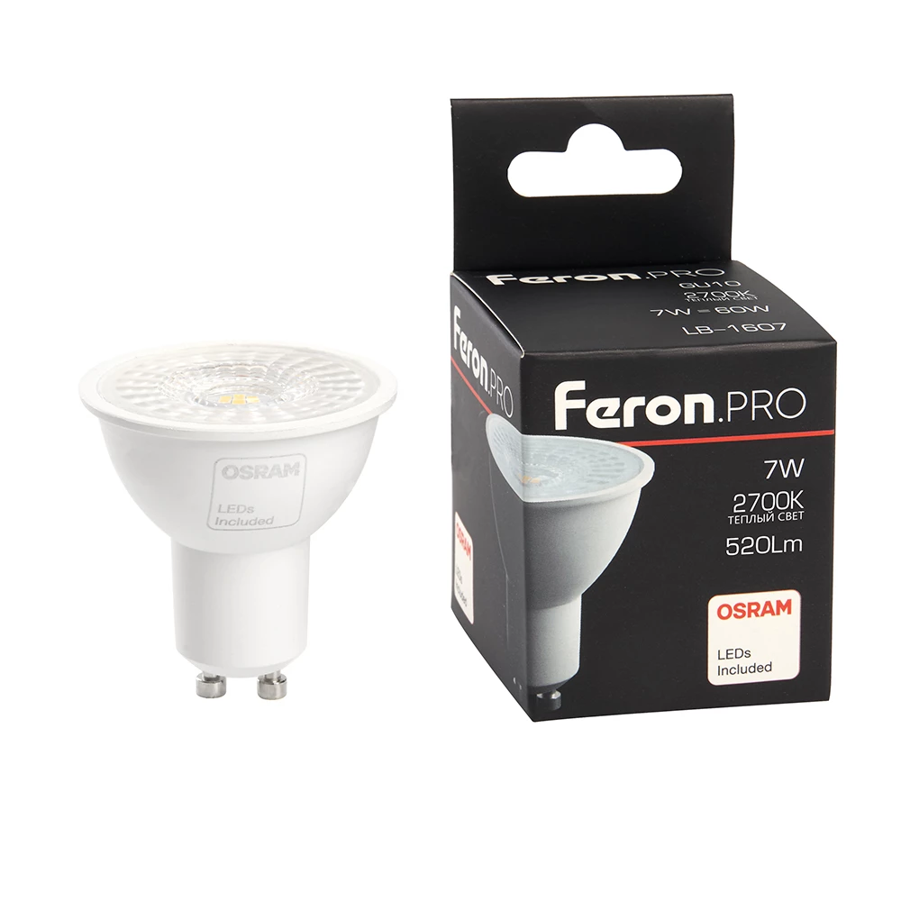 Лампа светодиодная Feron.PRO LB-1607 GU10 7W 175-265V 2700K (38182) - Viokon.com