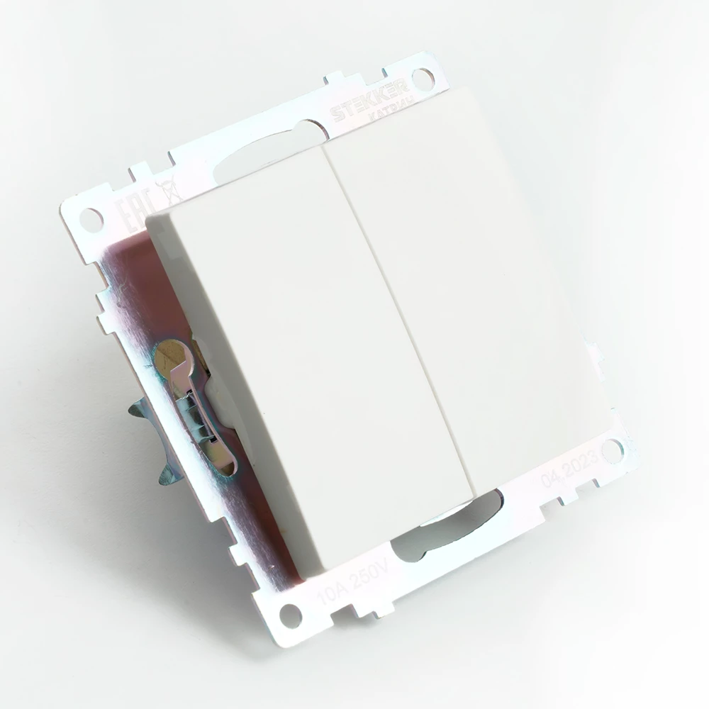 Переключатель 2-клавишный (механизм), STEKKER GLS10-7107-01 , 250V, 10А, серия Катрин, белый (49166) - Viokon.com