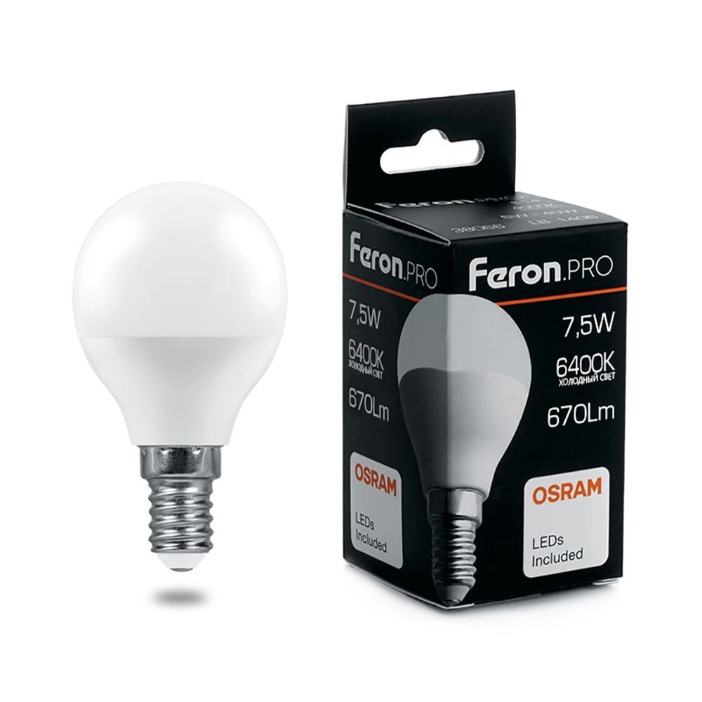 Лампа светодиодная Feron.PRO LB-1407 Шарик E14 7.5W 175-265V 6400K (38073) - Viokon.com