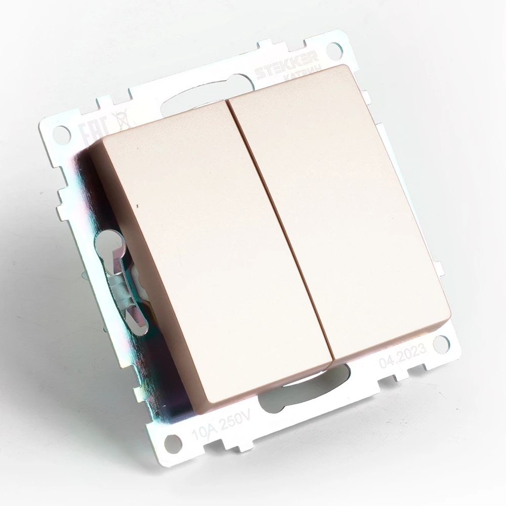 Переключатель2-клавишный (механизм), STEKKER GLS10-7107-02, 250V, 10А, серия Катрин, шампань (49169) - Viokon.com