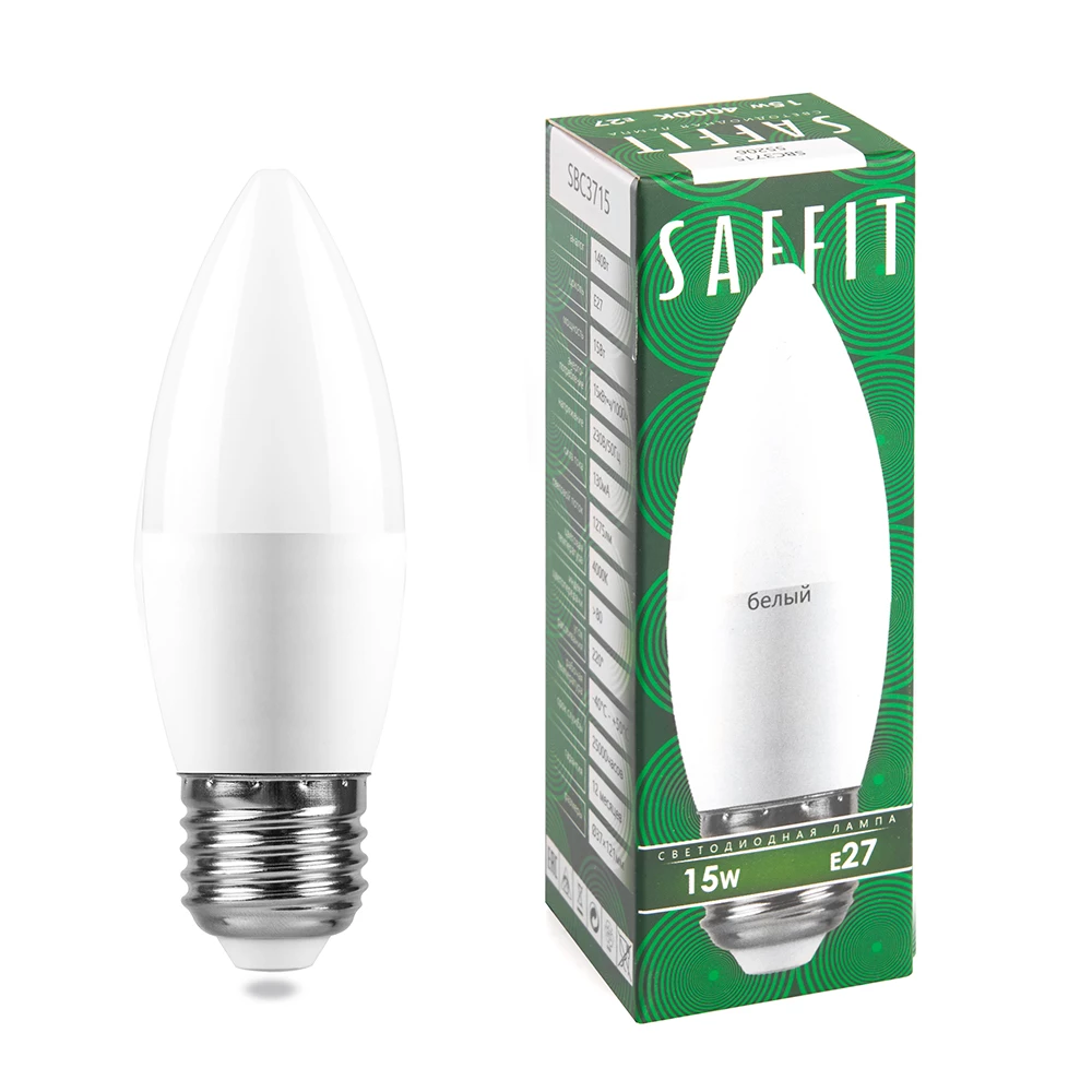 Лампа светодиодная SAFFIT SBC3715 Свеча E27 15W 230V 4000K (55206) - Viokon.com