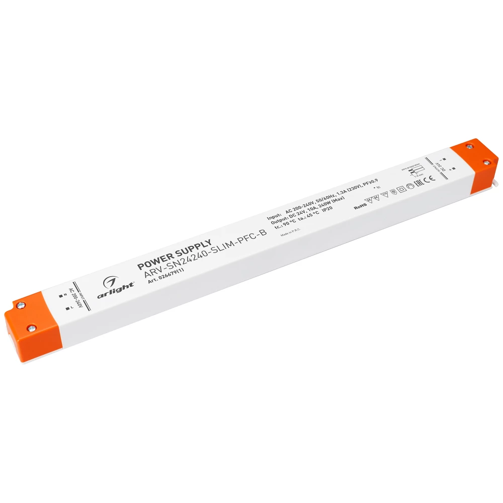 Блок питания ARV-SN24240-SLIM-PFC-B (24V, 10A, 240W) (Arlight, IP20 Пластик, 3 года) 026679(1) - Viokon.com