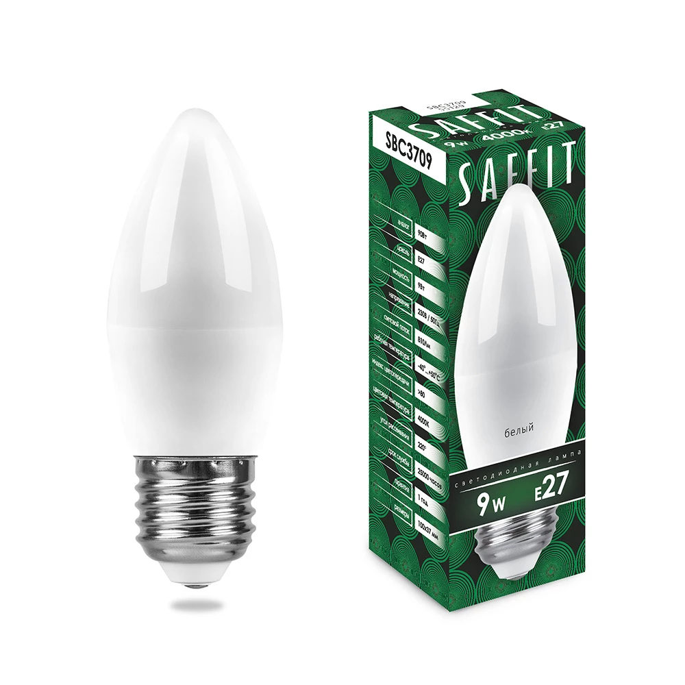 Лампа светодиодная SAFFIT SBC3709 Свеча E27 9W 230V 4000K (55129) - Viokon.com