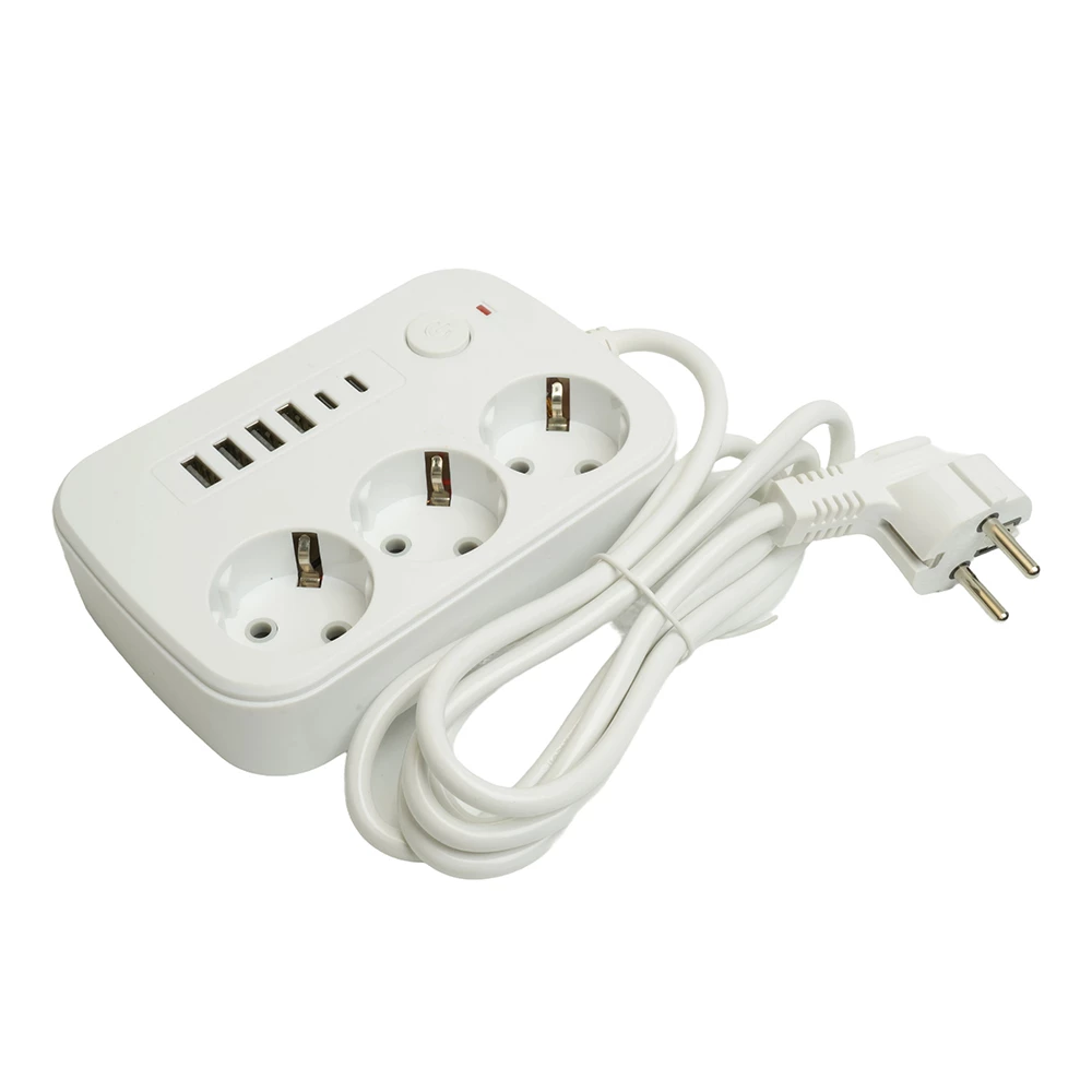 Удлинитель 3-местный c/з 3x1 мм2, 1,8 м, 250В, 10А, 4USB+2Type-C 2,4А, серия Home plus, белый STEKKER HM09-36-02 (49972) - Viokon.com