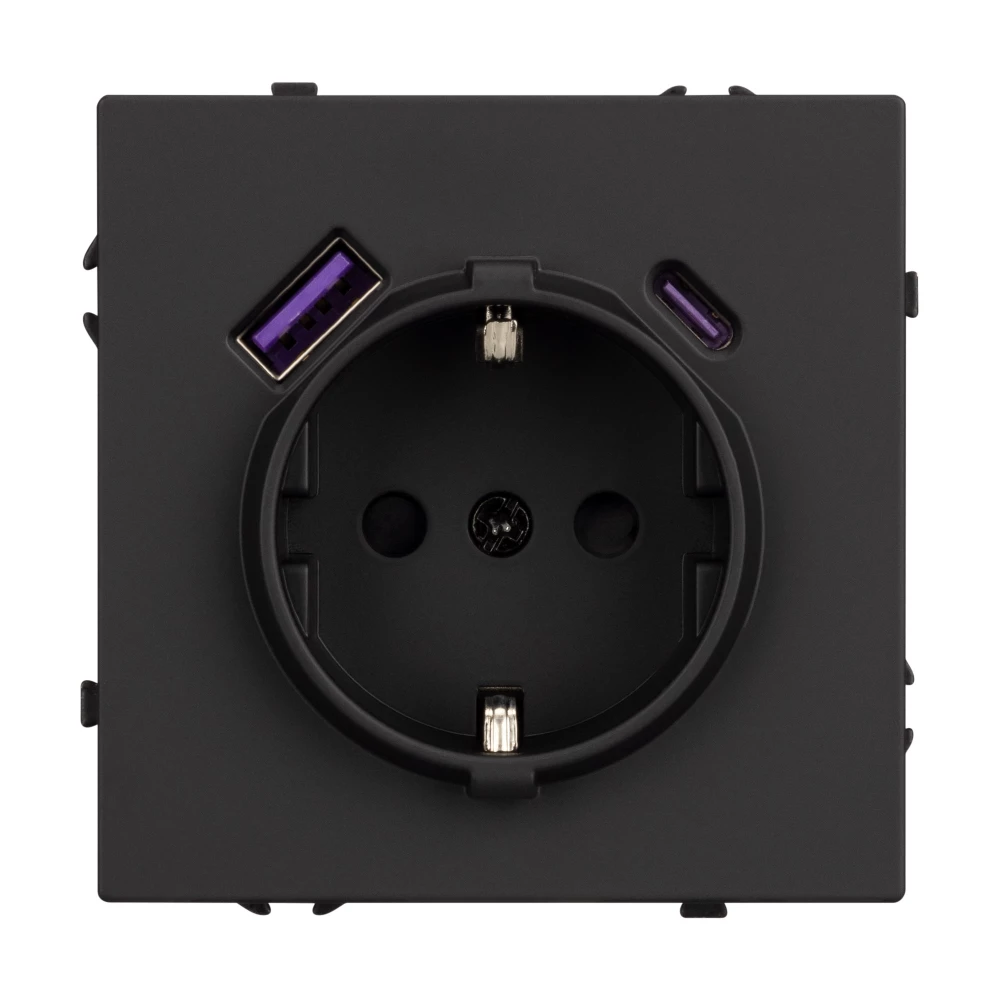 Механизм розетки с USB зарядкой SCT-NOBE-MUAC-SFPL-BK (230V, 16A) (Arlight, Черный оникс) 054285 - Viokon.com