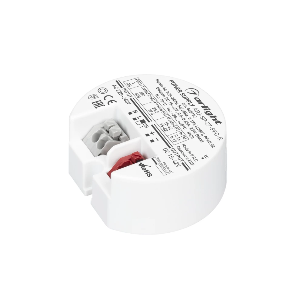 Блок Питания ARJ-SP-27-PFC-R (27W, 15-42V, 0.6-0.65A) (Arlight, IP20 Пластик, 5 лет) 048772 - Viokon.com
