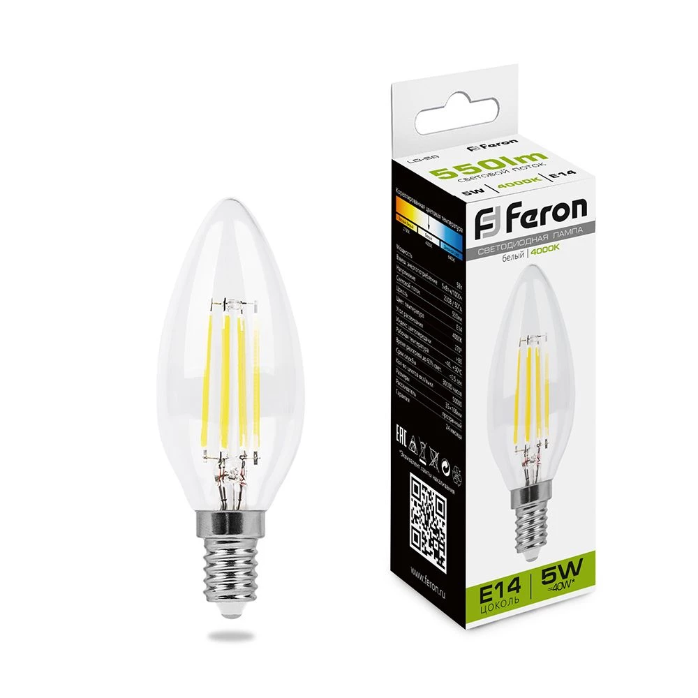 Лампа светодиодная Feron LB-58 Свеча E14 5W 230V 4000K (25573) - Viokon.com