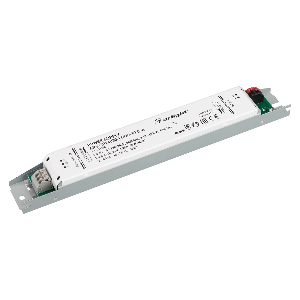Блок питания ARV-SP24030-LONG-PFC-A (24V, 1.25A, 30W) (Arlight, IP20 Металл, 5 лет) 031104 - Viokon.com