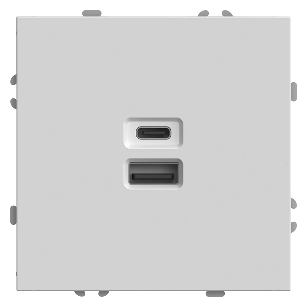 Розетка 2-местная USB + Type C (механизм), STEKKER, 250В, 20W, серия Эмили, RST10-5115-01, белый фарфор, soft touch (49879) - Viokon.com