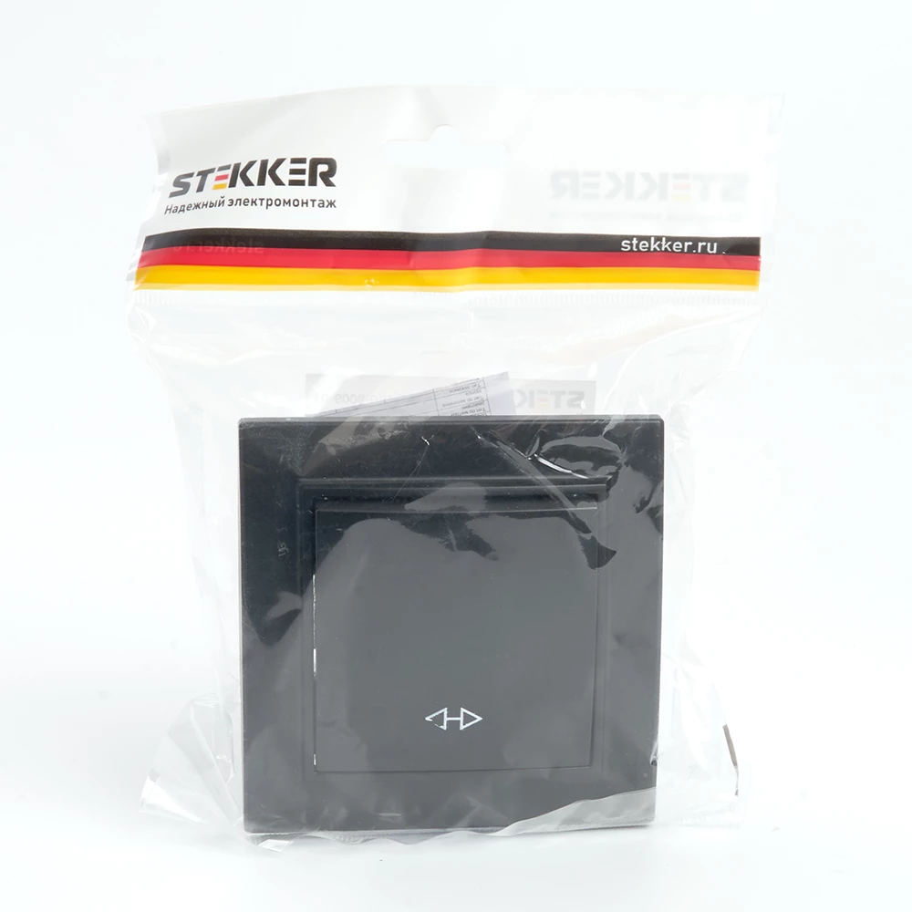 Переключатель перекрестный 1-клавишный STEKKER  PSW10-9009-03, 250В, 10А, серия Эрна, черный (39927) - Viokon.com