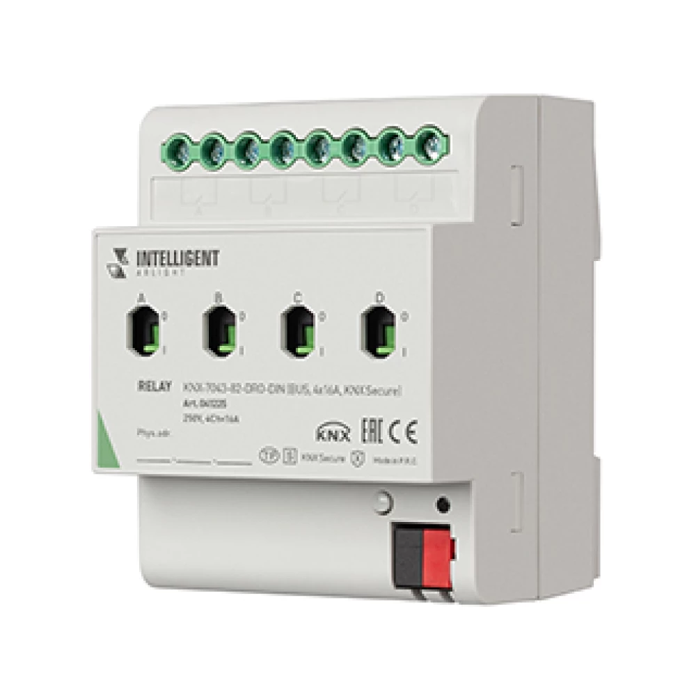 INTELLIGENT ARLIGHT Релейный модуль KNX-7043-82-DRO-DIN (BUS, 4x16А, KNX Secure) (IARL, IP20 Пластик, 2 года) 041225 - Viokon.com