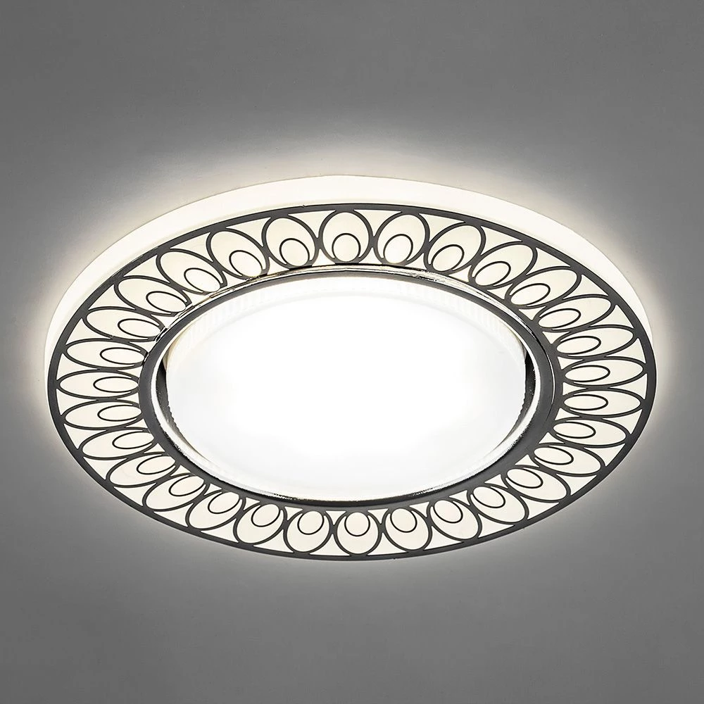 Светильник встраиваемый с белой LED подсветкой Feron CD9913 потолочный GX53 без лампы, матовый белый, хром (32981) - Viokon.com