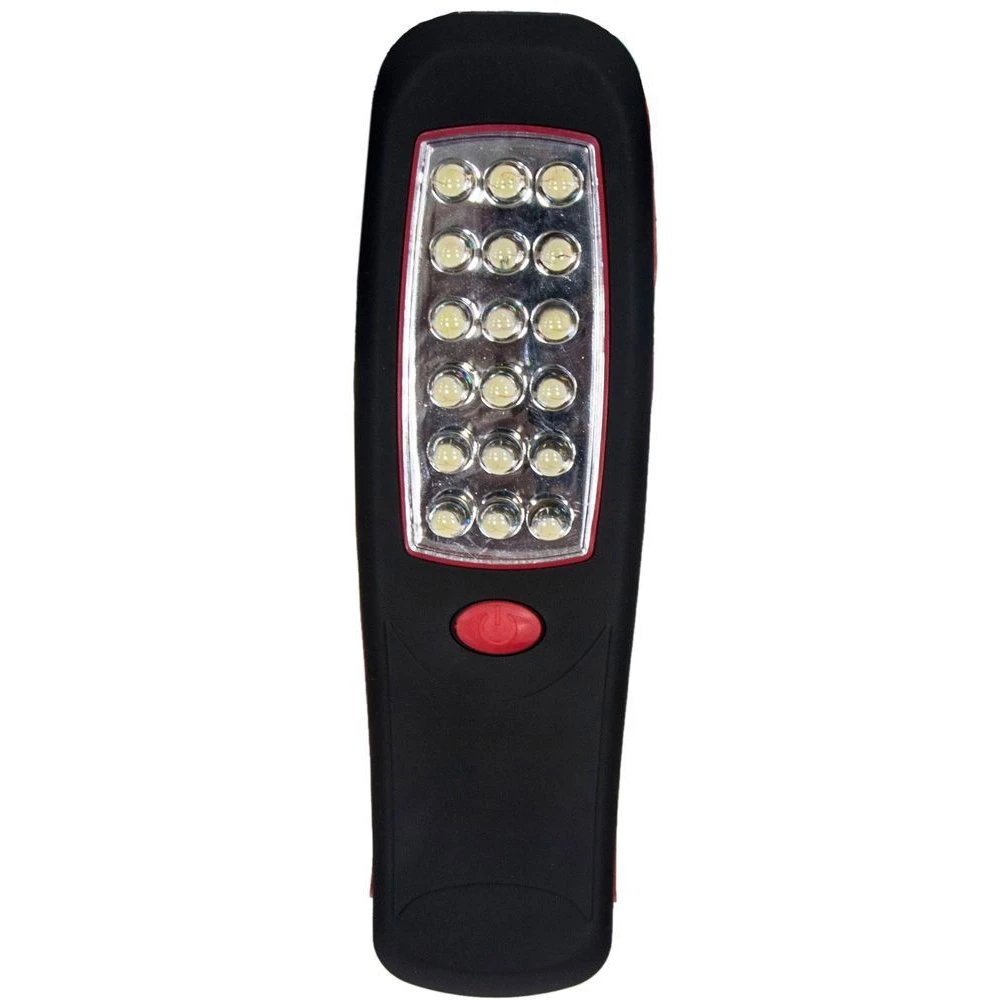 Фонарь с магнитным креплением 18+3LED 0.9W  (3хАА в комплект не входят), IP42, 210×60×30mm, чёрный с красным, TL23 (12961) - Viokon.com