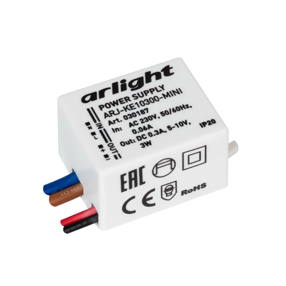 Блок питания ARJ-KE10300-MINI (3W, 300mA) (Arlight, IP20 Пластик, 5 лет) 030187 - Viokon.com