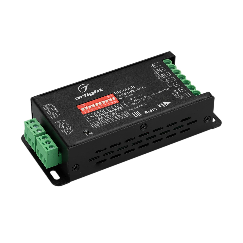 Декодер SMART-K54-DMX (12-24V, 4x6A) (Arlight, IP20 Металл, 5 лет) 028448 - Viokon.com