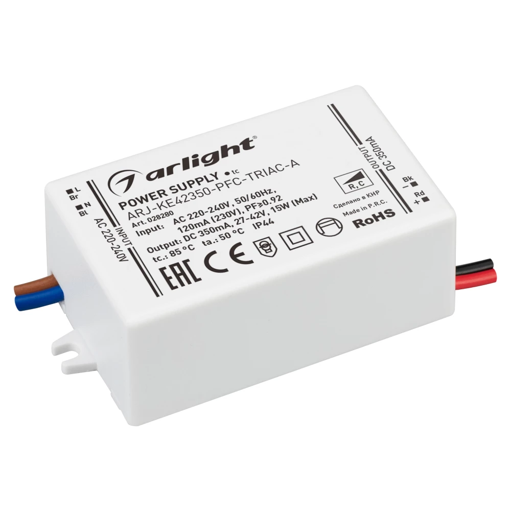 Блок питания ARJ-KE42350-PFC-TRIAC-A (15W, 350mA) (Arlight, IP44 Пластик, 5 лет) 028280 - Viokon.com