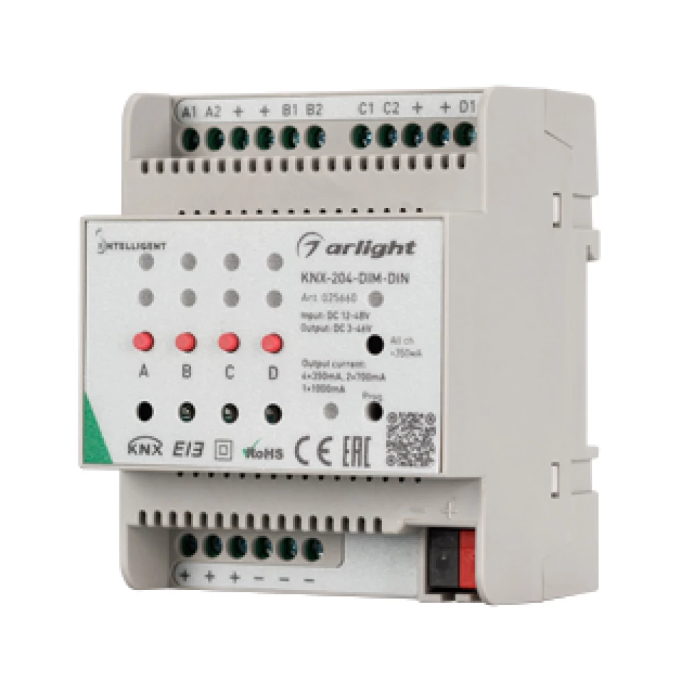 INTELLIGENT ARLIGHT Диммер KNX-204-DIM-DIN (12-48V, 8x0.35/4x0.7/2x1A) (IARL, IP20 Пластик, 2 года) 025660 - Viokon.com