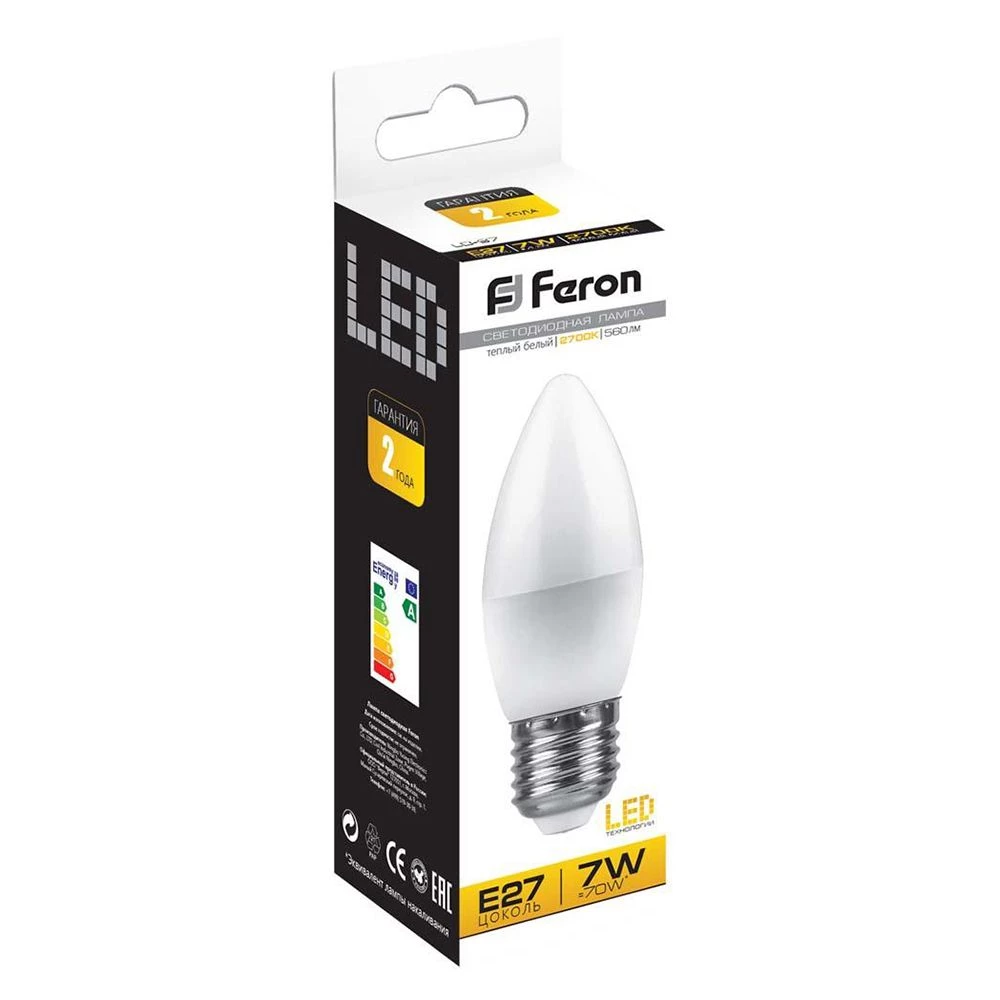 Лампа светодиодная Feron LB-97 Свеча E27 7W 175-265V 2700K (25758) - Viokon.com