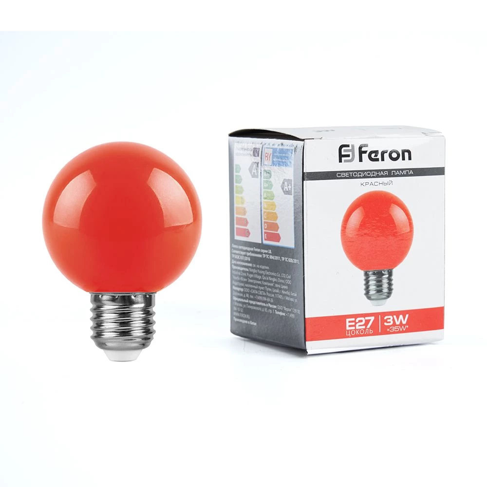 Лампа светодиодная Feron LB-371 Шар матовый E27 3W 230V красный (25905) - Viokon.com