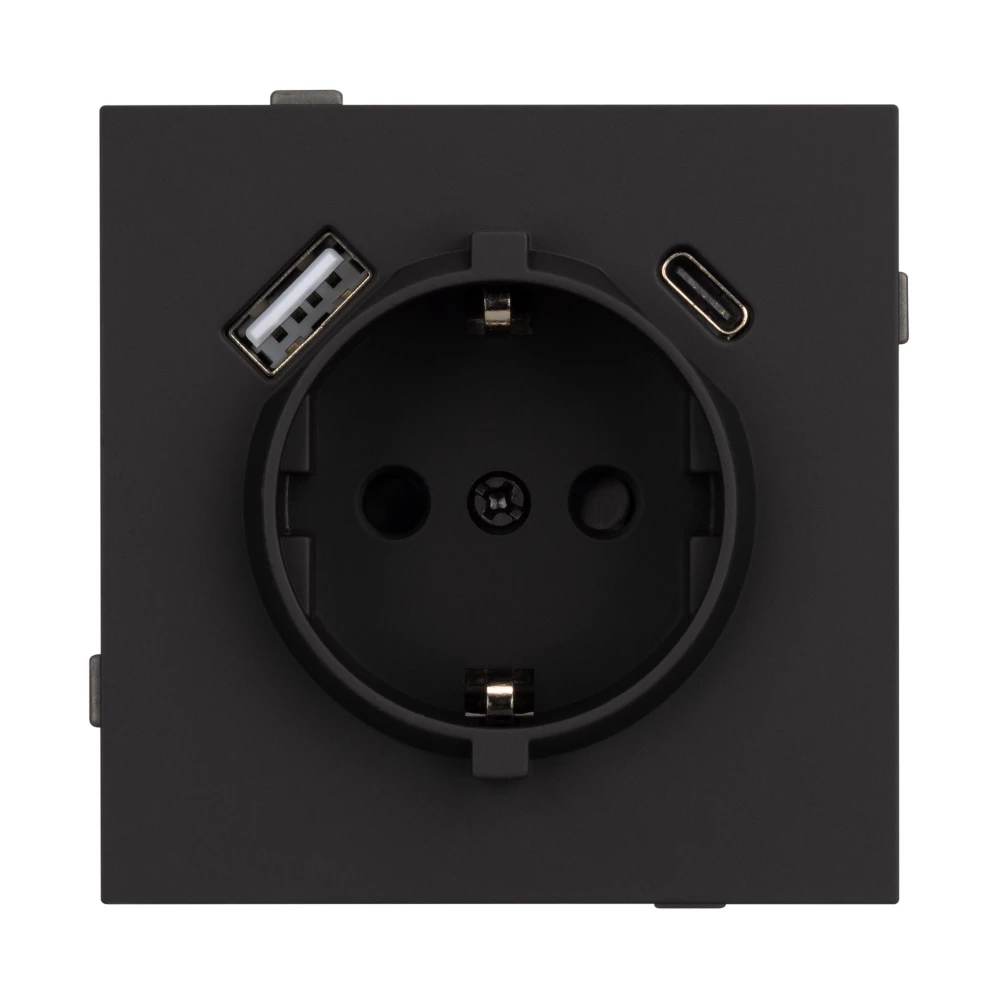 Механизм розетки с USB зарядкой SCT-TENDO-MUAC-SFPL-BK (230V, 16A) (Arlight, Матовый черный) 054607 - Viokon.com