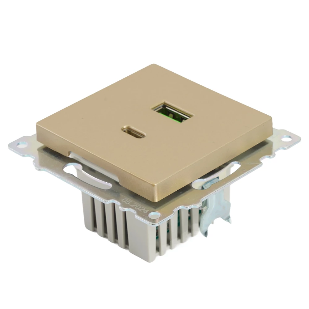 Розетка 2-местная USB + type C (механизм), 250В, 3А, max 20W, STEKKER, GLS10-7116-08, серия Катрин, золото (50053) - Viokon.com
