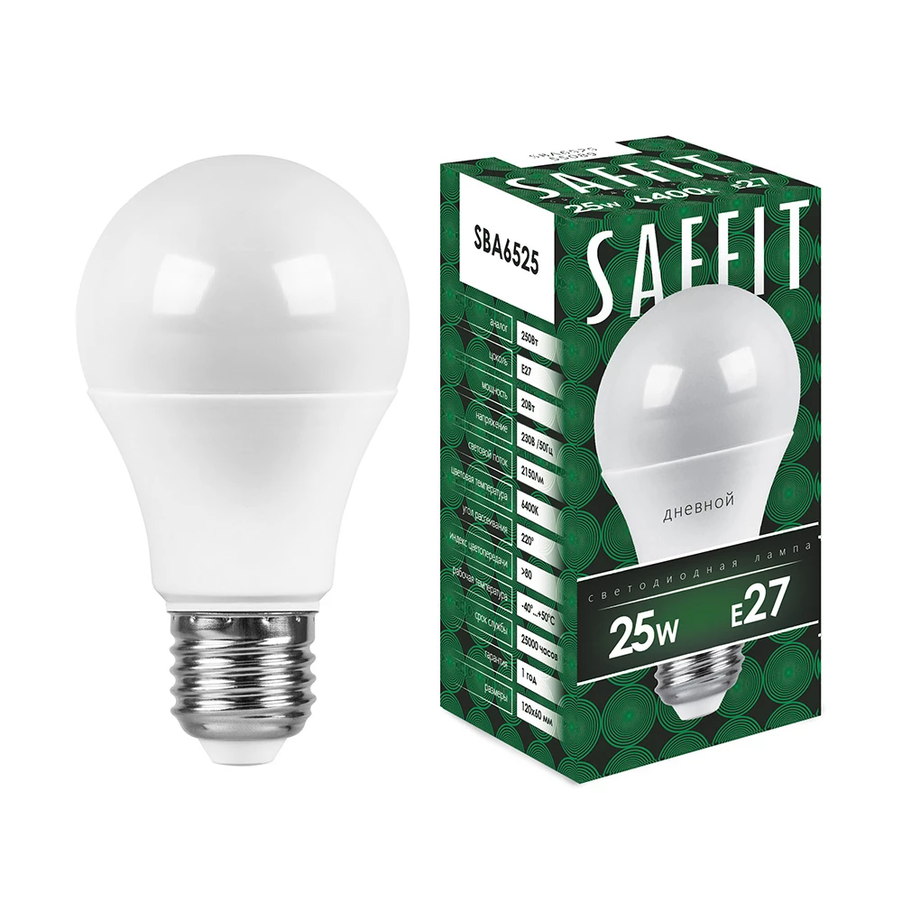 Лампа светодиодная SAFFIT SBA6525 Шар E27 25W 230V 6400K (55089) - Viokon.com