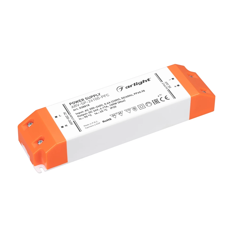 Блок питания ARV-SP-24100-PFC (24V, 4.17A, 100W) (Arlight, IP20 Пластик, 5 лет) 038818 - Viokon.com