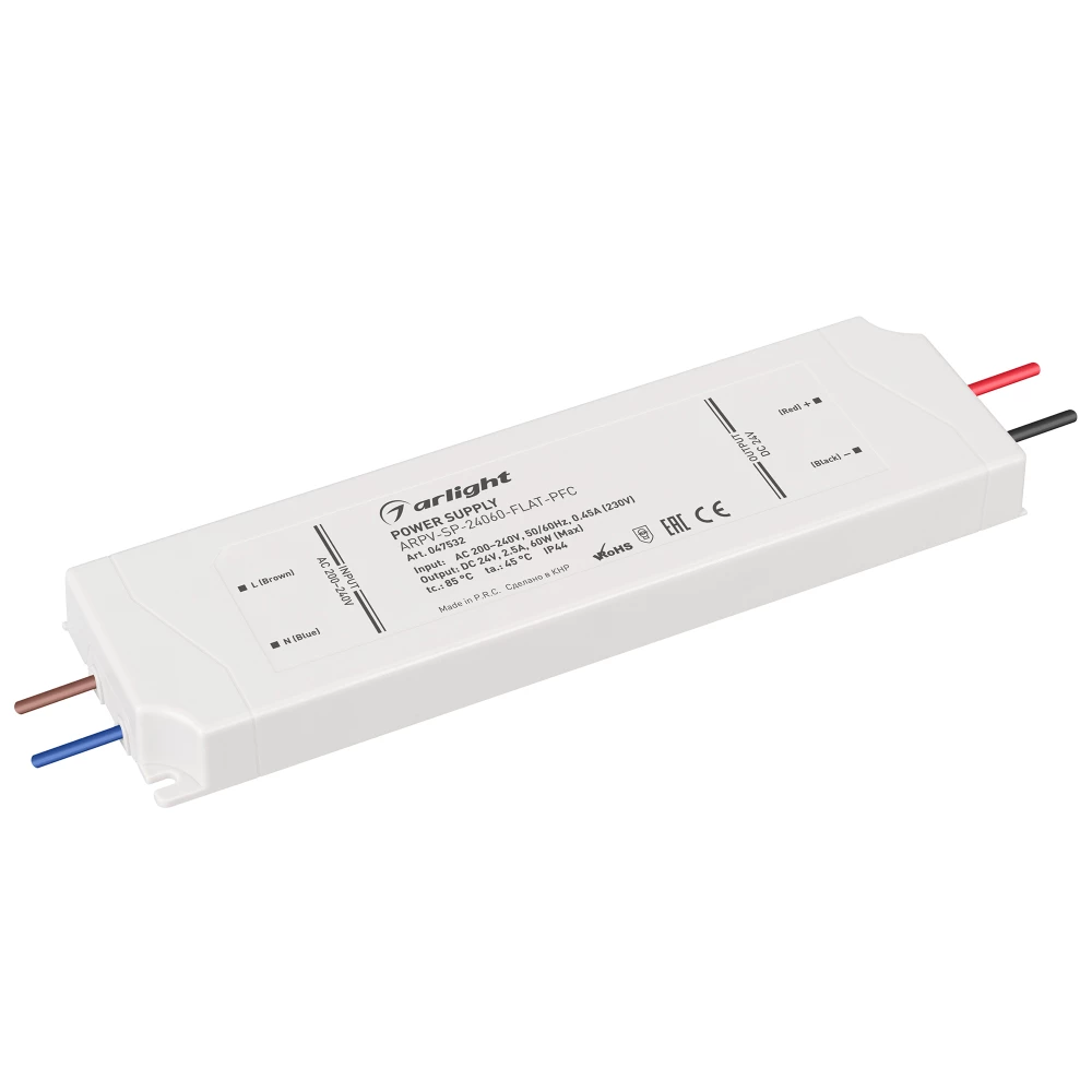 Блок питания ARPV-SP-24060-FLAT-PFC (24V, 2.5A, 60W) (Arlight, IP44 Пластик, 5 лет) 047532 - Viokon.com