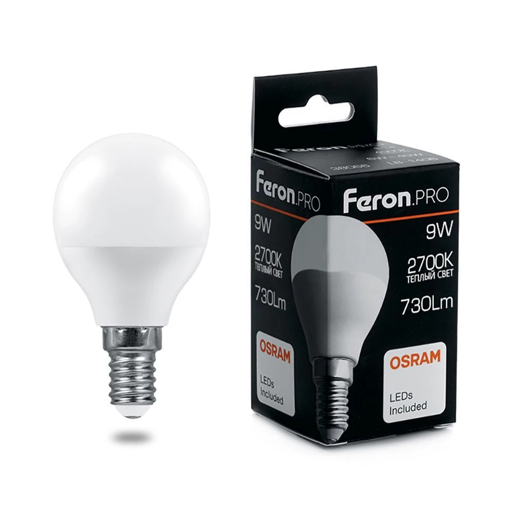 Лампа светодиодная Feron.PRO LB-1409 Шарик E14 9W 175-265V 2700K (38077) - Viokon.com