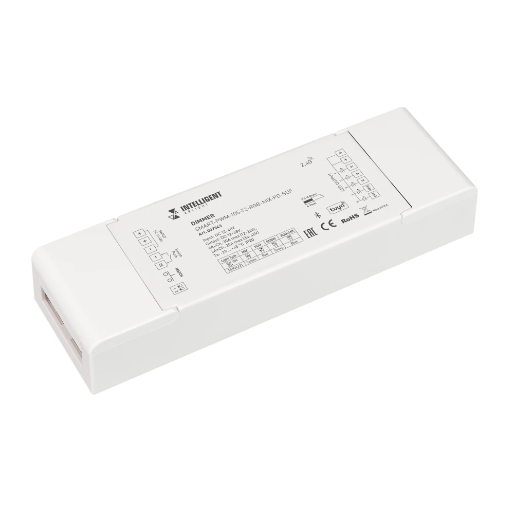 INTELLIGENT ARLIGHT Диммер SMART-PWM-105-72-RGB-MIX-PD-SUF (12-48V, 5x6A, TUYA BLE, 2.4G) (IARL, Контроллер) 037343 - Viokon.com