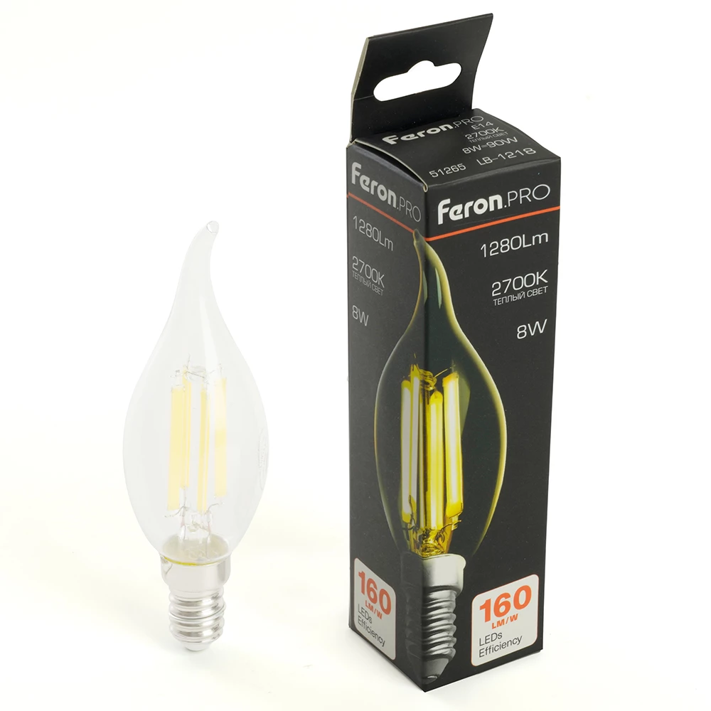 Лампа светодиодная Feron.PRO LB-1218 Свеча на ветру E14 1280LM 8W 175-265V 2700K (51265) - Viokon.com