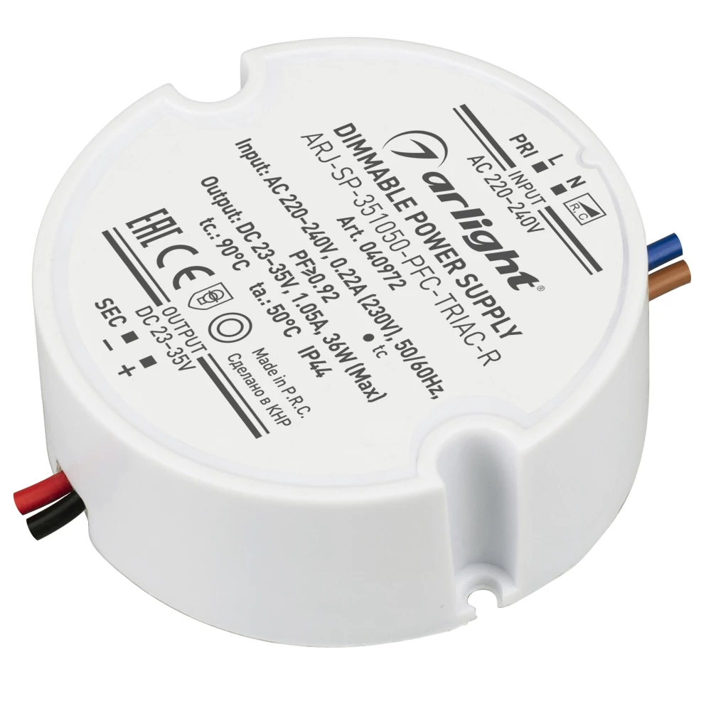 Блок питания ARJ-SP-351050-PFC-TRIAC-R (36W, 23-35V, 1050mA) (Arlight, IP44 Пластик, 5 лет) 040972 - Viokon.com