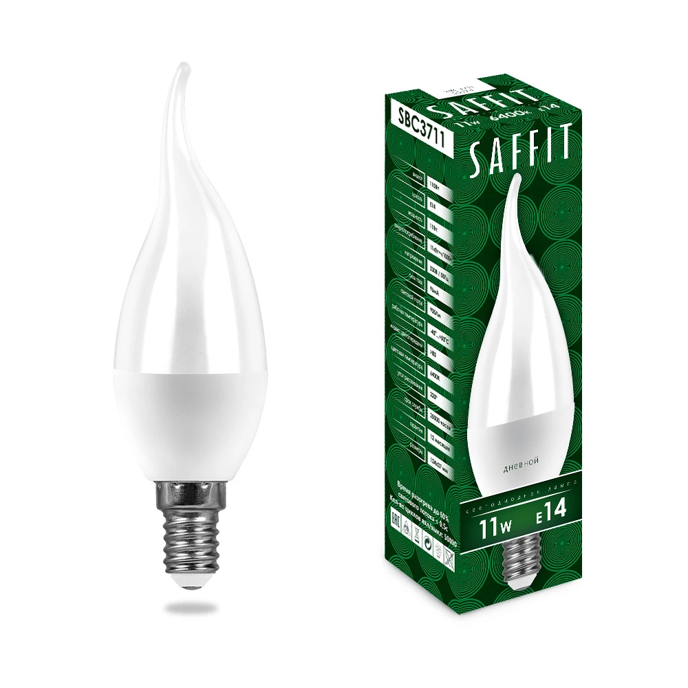 Лампа светодиодная SAFFIT SBC3711 Свеча на ветру E14 11W 230V 6400K (55174) - Viokon.com