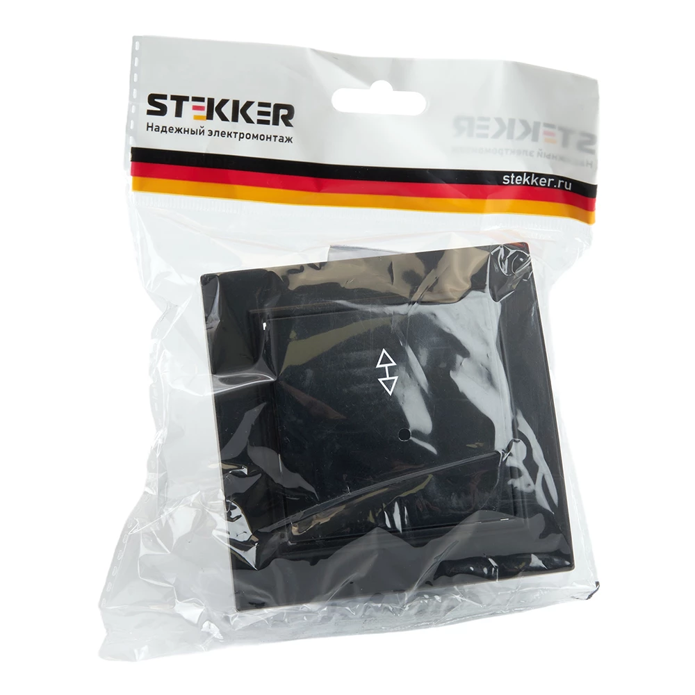 Переключатель 1-клавишный STEKKER  PSW10-9005-03, 250В, 10А, серия Эрна, черный (39619) - Viokon.com