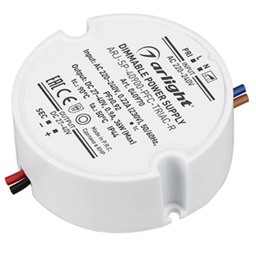 Блок питания ARJ-SP-40900-PFC-TRIAC-R (36W, 27-40V, 900mA) (Arlight, IP44 Пластик, 5 лет) 040970 - Viokon.com