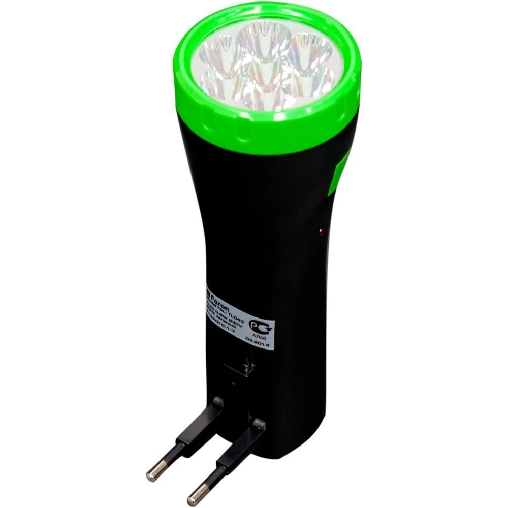 Фонарь аккумуляторный ручной  7LED 0,6W со встроенной вилкой для зарядки, зеленый, TL043 (12958) - Viokon.com