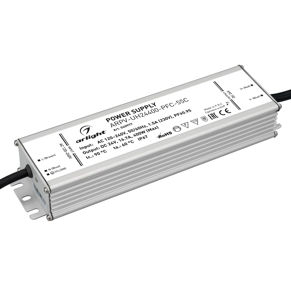 Блок питания ARPV-UH24400-PFC-55C (24V, 16.7A, 400W) (Arlight, IP67 Металл, 5 лет) 040977 - Viokon.com