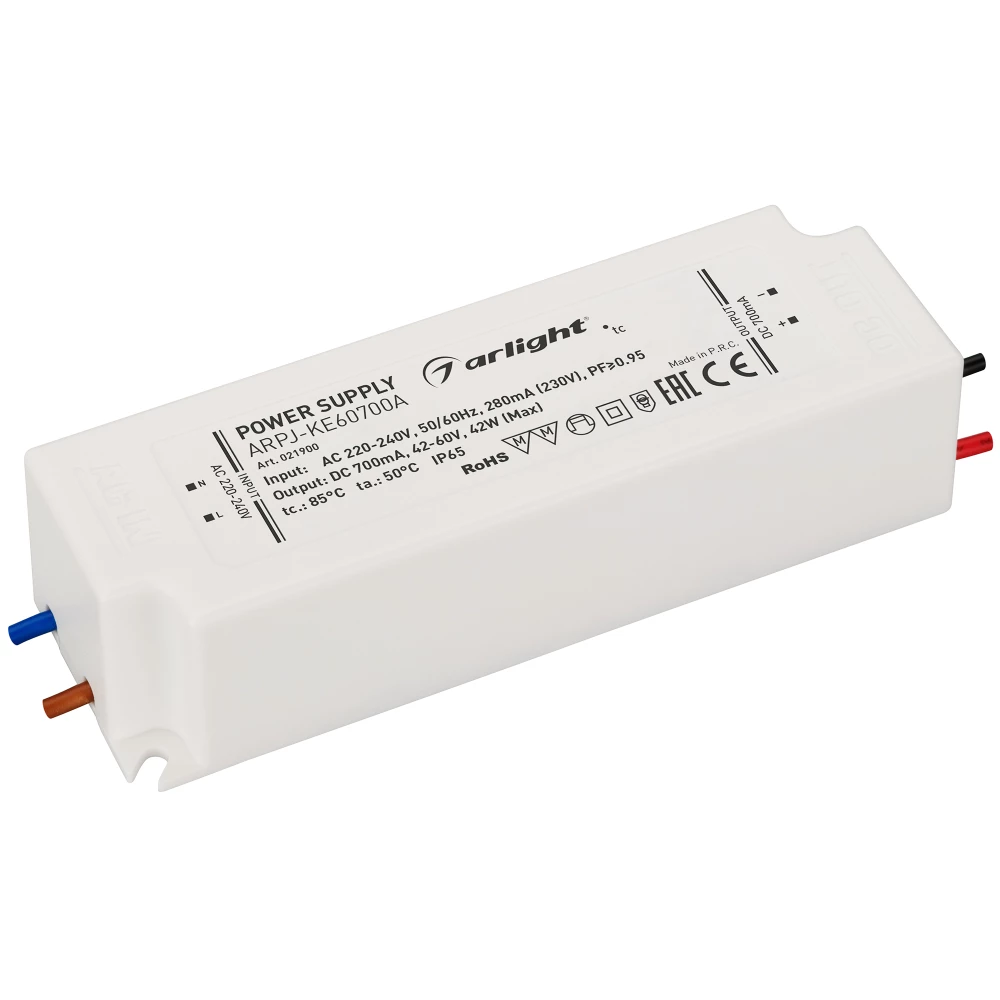 Блок питания ARPJ-KE60700A (42W, 700mA, PFC) (Arlight, IP65 Пластик, 5 лет) 021900 - Viokon.com