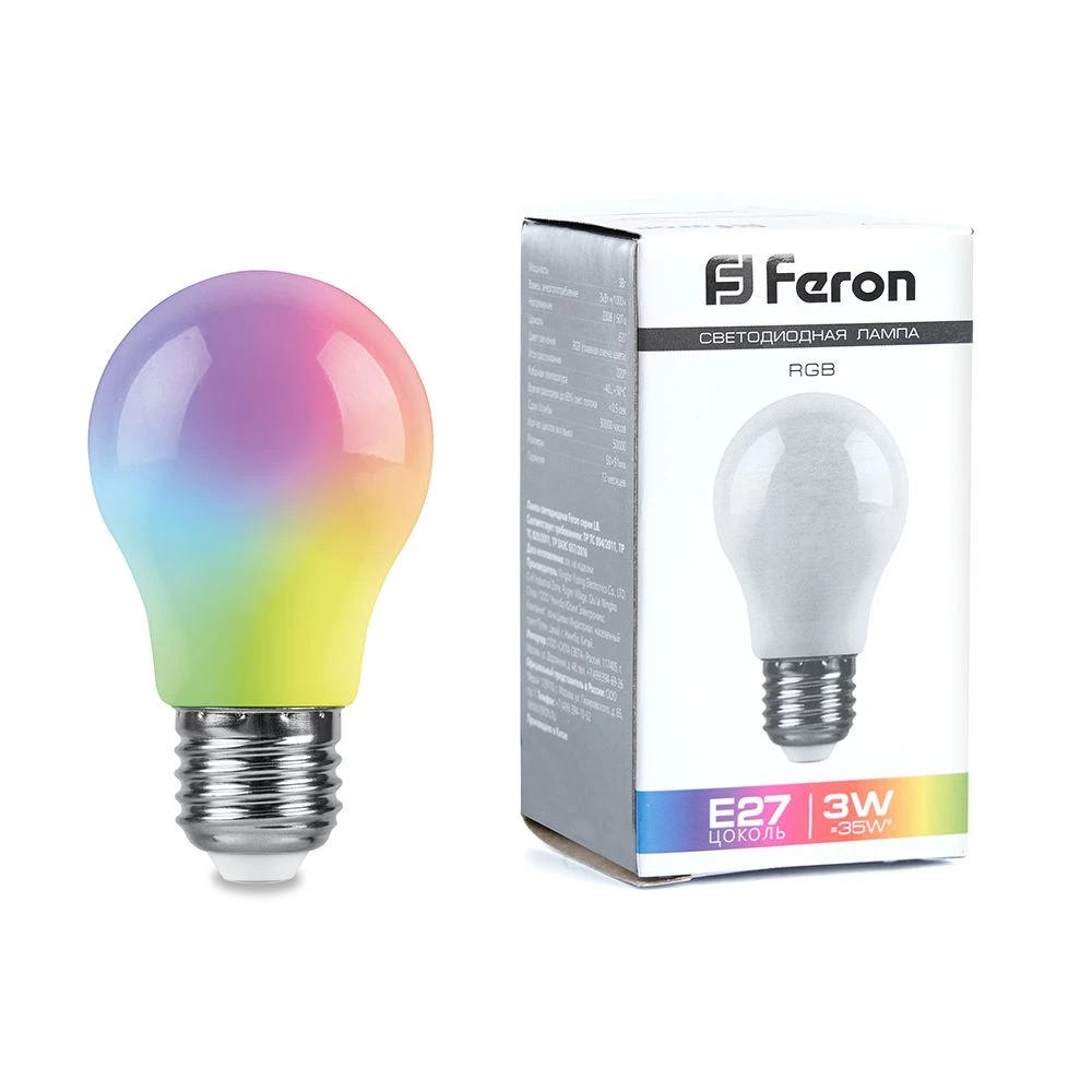 Лампа светодиодная Feron LB-375 E27 3W матовая 230V RGB плавная сменая цвета (38118) - Viokon.com