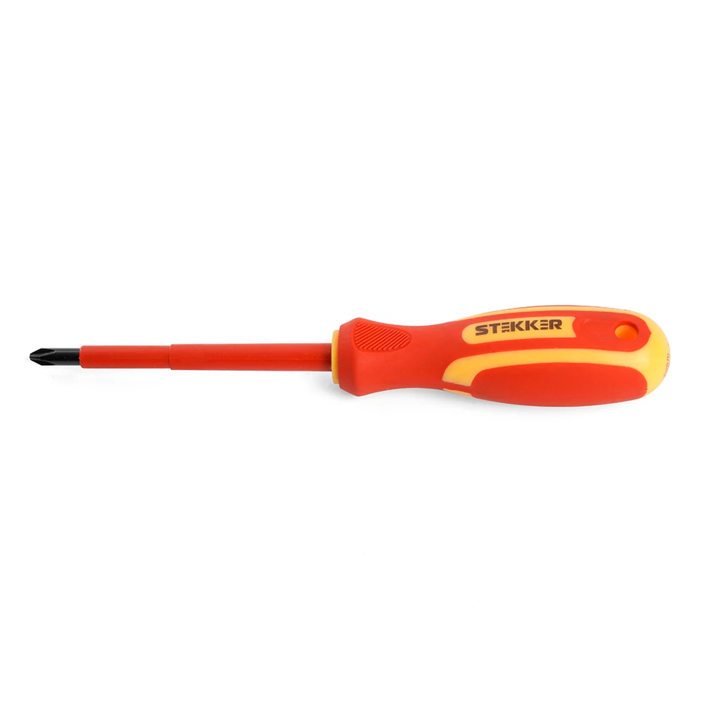 Отвертка крестовая диэлектрическая STEKKER Ph 2 х 100 мм, SDE-PH2-100 (39766) - Viokon.com