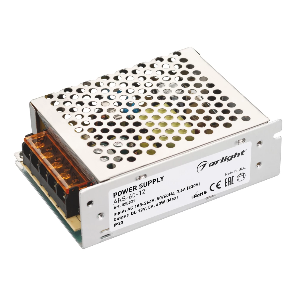 Блок питания ARS-60-12 (12V, 5A, 60W) (Arlight, IP20 Сетка, 2 года) 025331 - Viokon.com