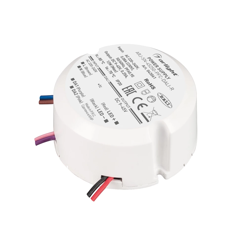 Блок питания ARJ-SN-45250-PFC-DALI-R (12W, 9-45V, 0.25A) (Arlight, IP20 Пластик, 3 года) 043061 - Viokon.com