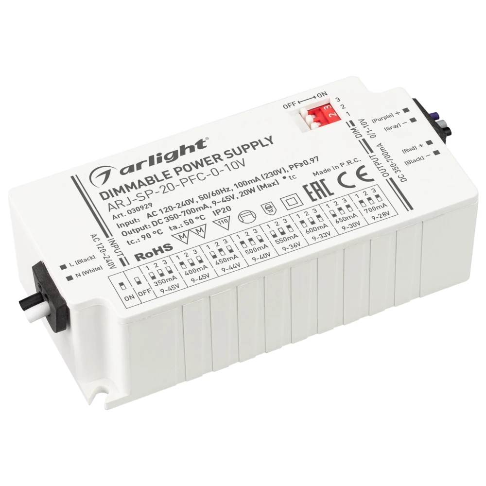 Блок питания ARJ-SP-20-PFC-0-10V (20W, 350-700mA) (Arlight, IP20 Пластик, 5 лет) 030929 - Viokon.com