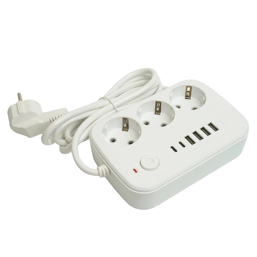 Удлинитель 3-местный c/з 3x1 мм2, 1,8 м, 250В, 10А, 4USB+2Type-C 2,4А, серия Home plus, белый STEKKER HM09-36-02 (49972) - Viokon.com