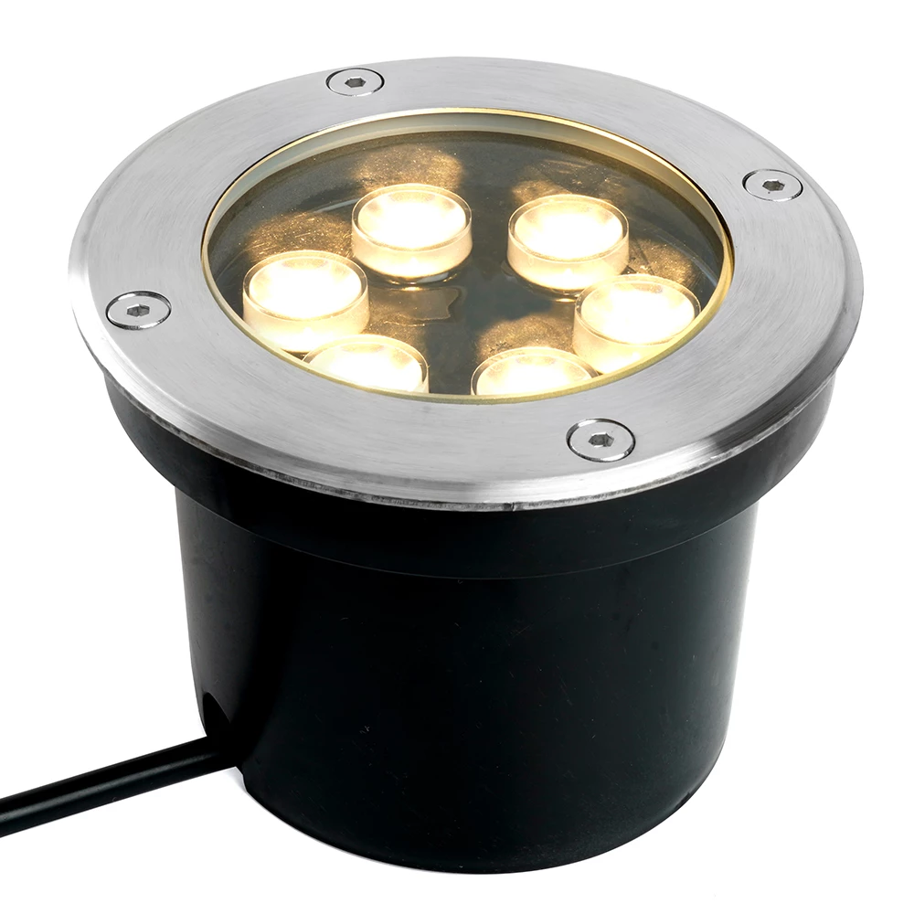 Светодиодный светильник тротуарный (грунтовый) Feron SP2802, 6W, AC/DC12-24V, низковольтный, 3000К, металлик, D120*H90mm, вн.диаметр: 90mm, IP67 (48453) - Viokon.com