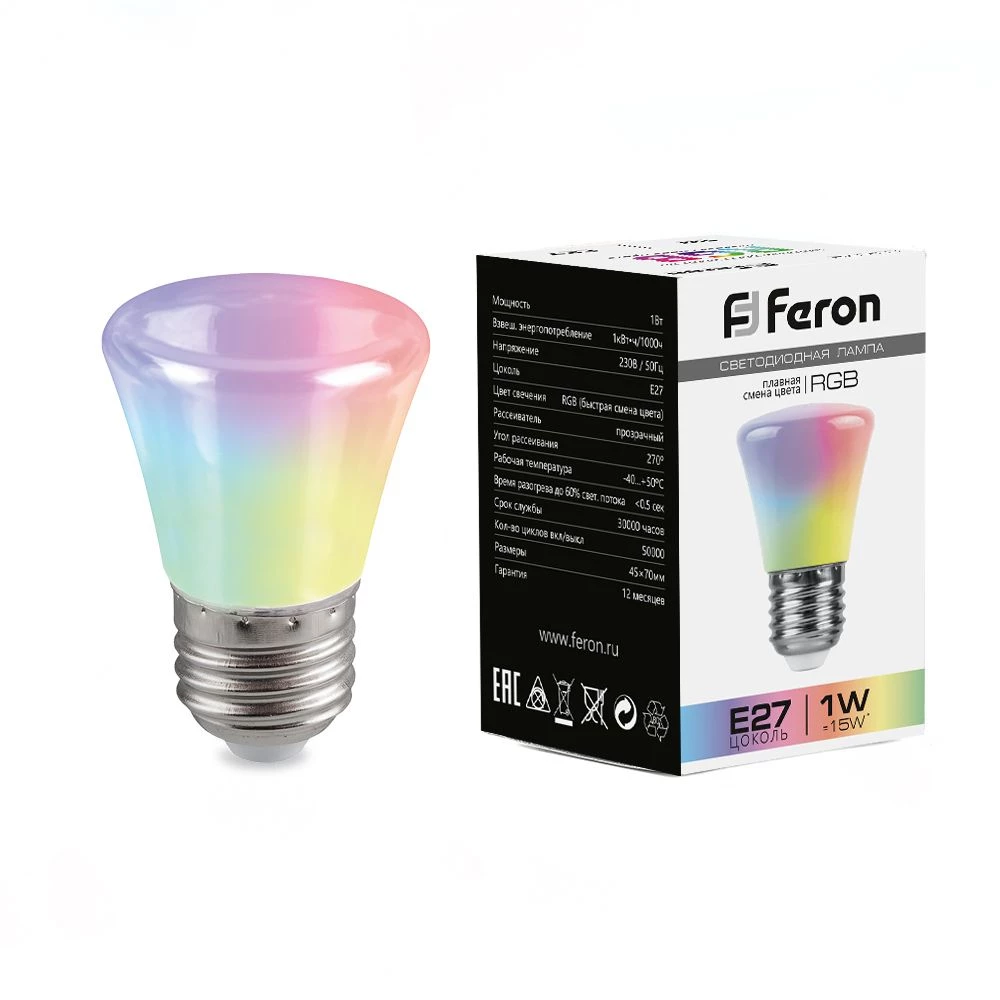 Лампа светодиодная Feron LB-372 Колокольчик матовый E27 1W RGB плавная сменая цвета (38117) - Viokon.com