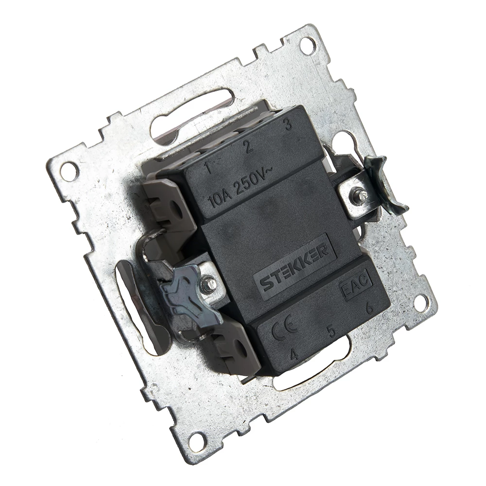 Переключатель 1-клавишный (механизм), STEKKER GLS10-7105-03, 250V, 10А, серия Катрин, серебро (39576) - Viokon.com