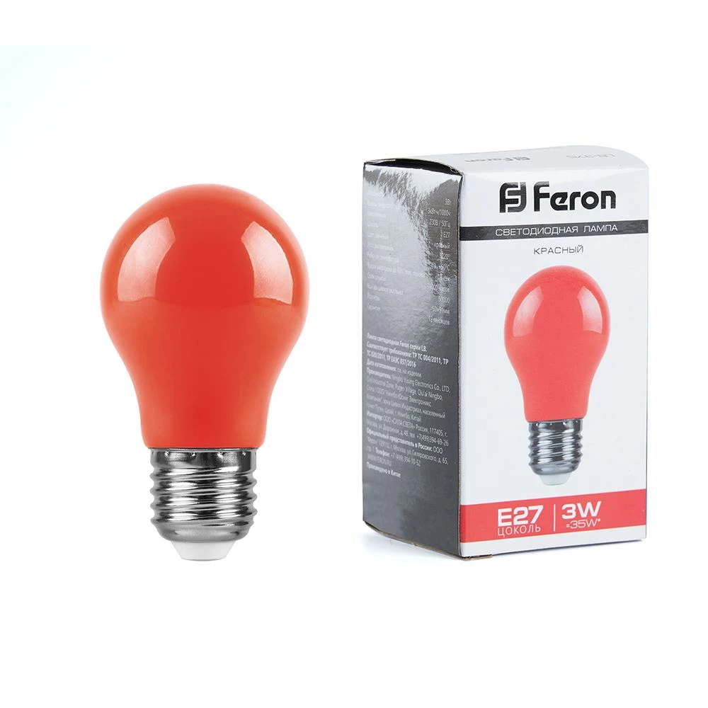 Лампа светодиодная Feron LB-375 E27 3W матовая 230V красная (25924) - Viokon.com