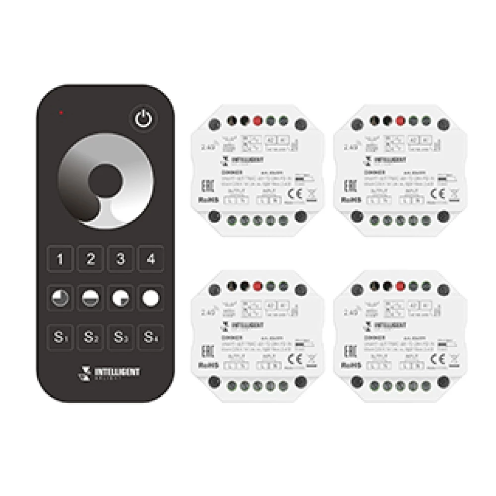 INTELLIGENT ARLIGHT Диммер SMART-SET-TRIAC-601-72-DIM-PD-IN Black (230V, 1x1.5A, x4, ПДУ 10кн, 2.4G) (IARL, IP20 Пластик, 5 лет) 036199 - Viokon.com