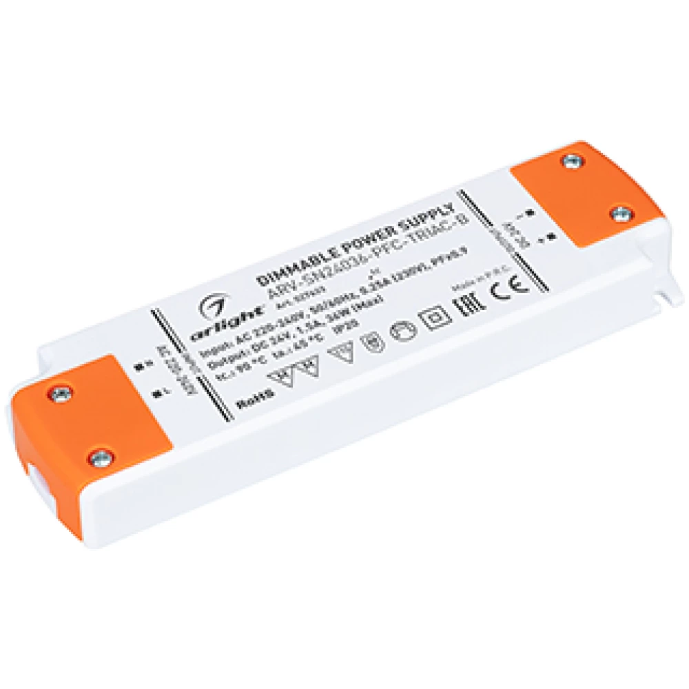 Блок питания ARV-SN24036-PFC-TRIAC-B (24V, 1.5A, 36W) (Arlight, IP20 Пластик, 3 года) 027633 - Viokon.com
